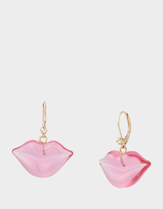 Betsey Johnson Classic - LIPS LEVER BACK EARRINGS PINK Women's Valentine's Day Drop Lips Earrings
