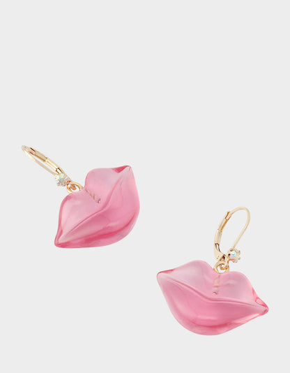 Betsey Johnson Classic - LIPS LEVER BACK EARRINGS PINK Women's Valentine's Day Drop Lips Earrings