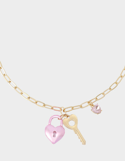 Betsey Johnson Trusted - HEART LOCK SHORT PENDANT NECKLACE PINK Women's Valentine's Day Heart Pendant Necklace