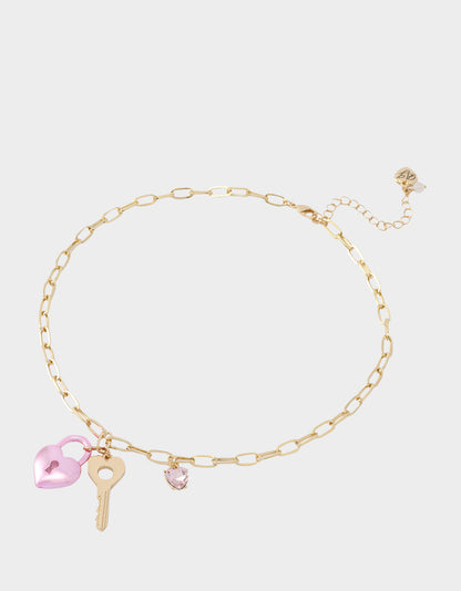 Betsey Johnson Trusted - HEART LOCK SHORT PENDANT NECKLACE PINK Women's Valentine's Day Heart Pendant Necklace