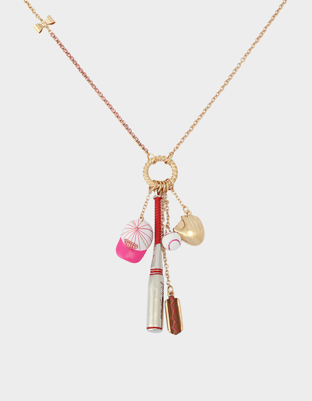 Betsey Johnson Best Seller - BASEBALL CHARM PENDANT NECKLACE PINK Sports-Themed Rhinestone Women's Necklace