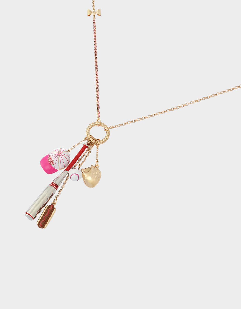 Betsey Johnson Best Seller - BASEBALL CHARM PENDANT NECKLACE PINK Sports-Themed Rhinestone Women's Necklace