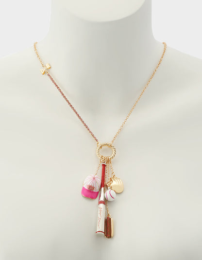 Betsey Johnson Best Seller - BASEBALL CHARM PENDANT NECKLACE PINK Sports-Themed Rhinestone Women's Necklace