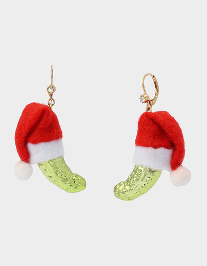 Betsey Johnson Classic - SANTA BABY PICKLE DROP EARRING GREEN Women's Christmas Holiday Pickle Earrings