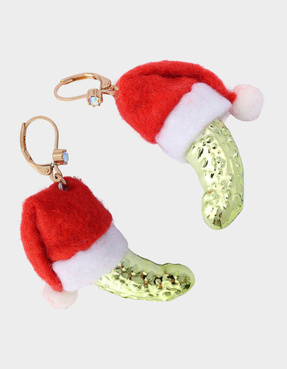 Betsey Johnson Classic - SANTA BABY PICKLE DROP EARRING GREEN Women's Christmas Holiday Pickle Earrings