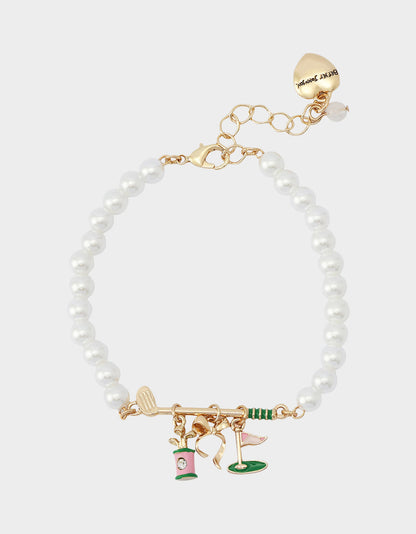 Betsey Johnson Deals - GOLF FLEX BRACELET GREEN Sports-Themed Pearl Charm Women's Bracelet