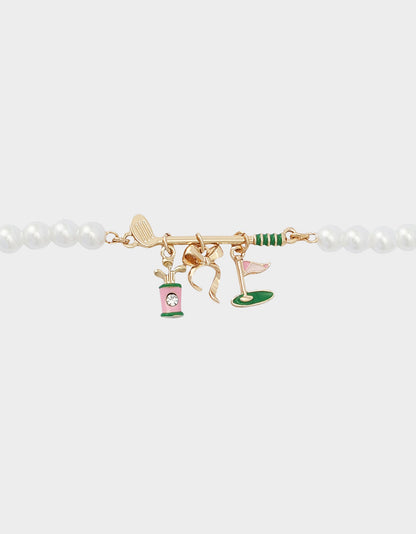 Betsey Johnson Deals - GOLF FLEX BRACELET GREEN Sports-Themed Pearl Charm Women's Bracelet