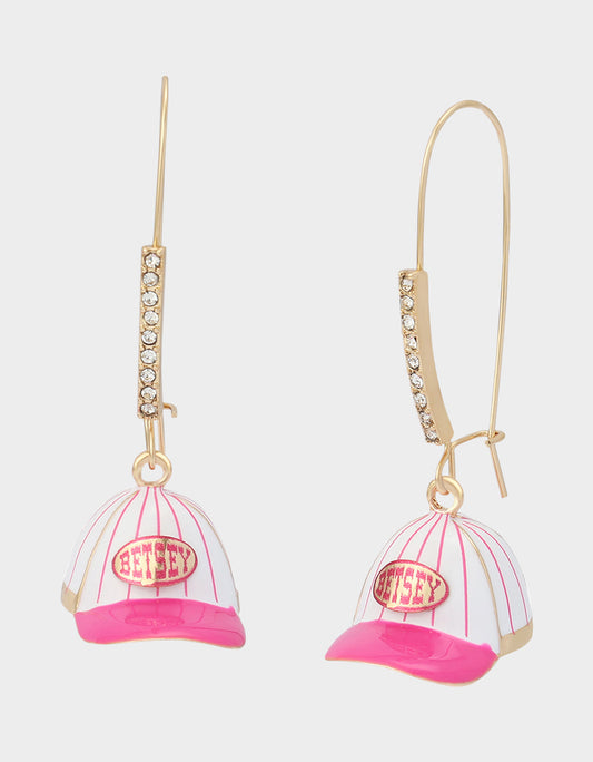 Betsey Johnson Trending - BASEBALL HAT SHEPPARD HOOK EARRINGS PINK Sport's-Themed Women's Earrings