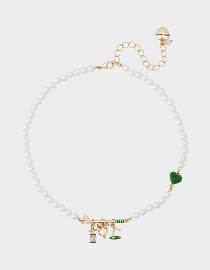 Betsey Johnson Value - GOLF FRONTAL NECKLACE GREEN Women's Sports-Themed Golf Pearl Necklace