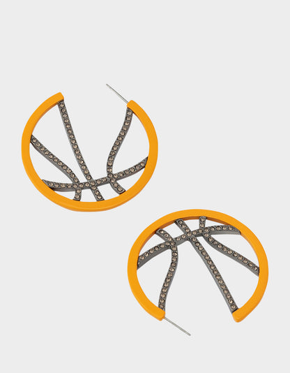 Betsey Johnson Hot Sale - BASKETBALL HOOP EARRINGS ORANGE Sports-Themed Rhinestone Women's Earrings