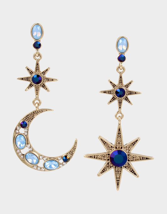 Betsey Johnson Signature - BETSEYS CELESTIAL STAR AND MOON MISMATCH EARRINGS BLUE Women's Star and Moon Earrings