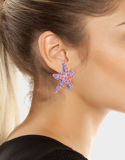 Betsey Johnson Hot Sale - MERMAID JEWELS STARFISH STUDS PURPLE Women's Starfish Rhinestone Stud Earrings