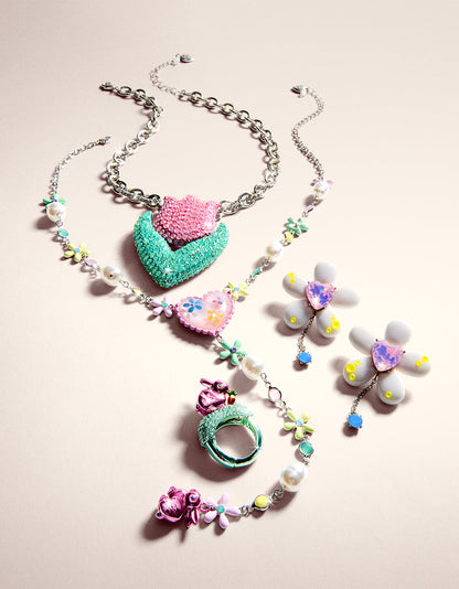 Betsey Johnson Everyday - HOP TO IT FLOWER EGG Y NECKLACE MULTI