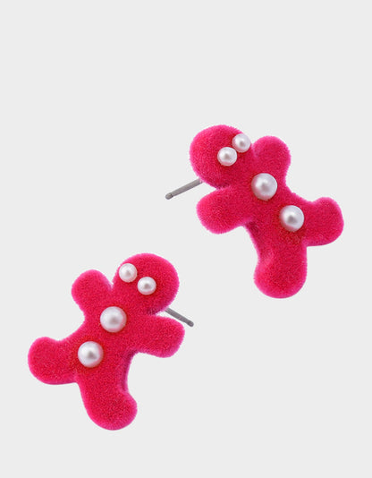Betsey Johnson Classic - GINGERBREAD STUD EARRINGS PINK Women's Christmas-Themed Gingerbread Pearl Embellished Stud Earrings