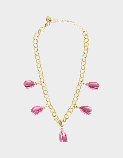 Betsey Johnson Popular - GARDEN GLAM TULIP CHARM FRONTAL NECKLACE PINK Women's Tulip Drop necklace