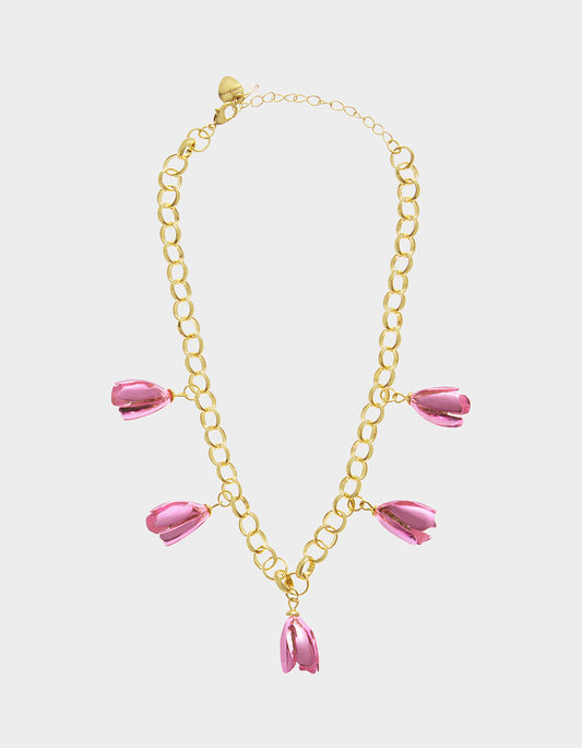 Betsey Johnson Popular - GARDEN GLAM TULIP CHARM FRONTAL NECKLACE PINK Women's Tulip Drop necklace