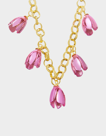 Betsey Johnson Popular - GARDEN GLAM TULIP CHARM FRONTAL NECKLACE PINK Women's Tulip Drop necklace
