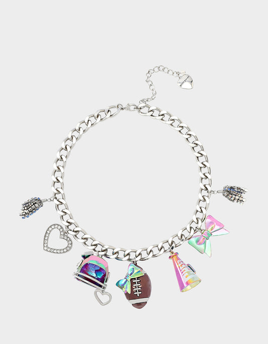 Betsey Johnson Special Offer - FOOTBALL CHARM NECKLACE MULTI Women's Football-Themed Charm Chain Necklace