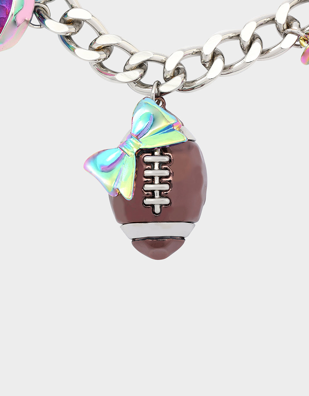 Betsey Johnson Special Offer - FOOTBALL CHARM NECKLACE MULTI Women's Football-Themed Charm Chain Necklace
