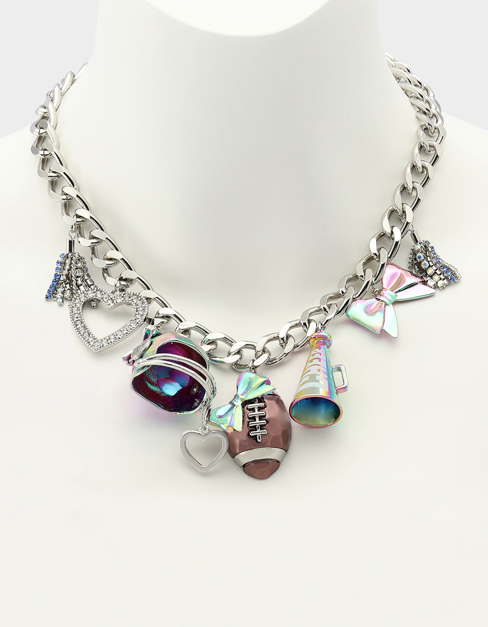 Betsey Johnson Special Offer - FOOTBALL CHARM NECKLACE MULTI Women's Football-Themed Charm Chain Necklace