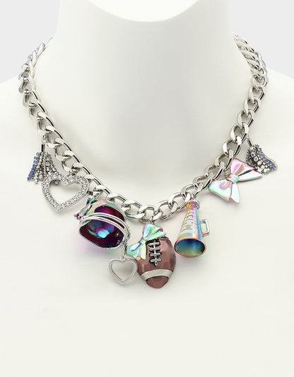 Betsey Johnson Special Offer - FOOTBALL CHARM NECKLACE MULTI Women's Football-Themed Charm Chain Necklace