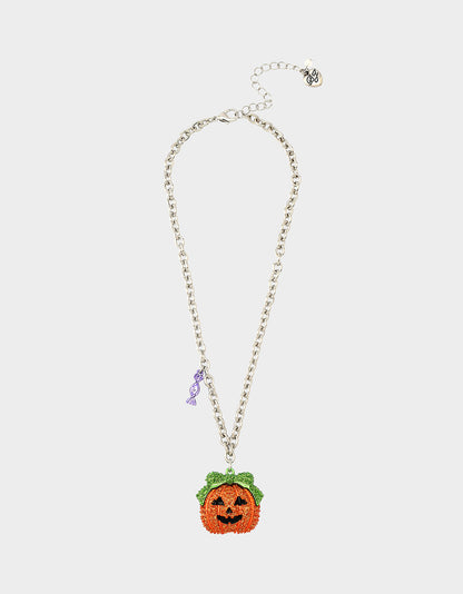 Betsey Johnson Popular - PUMPKIN PENDANT NECKLACE ORANGE Women's Halloween-Themed Pumpkin Rhinestone Pendant Necklace