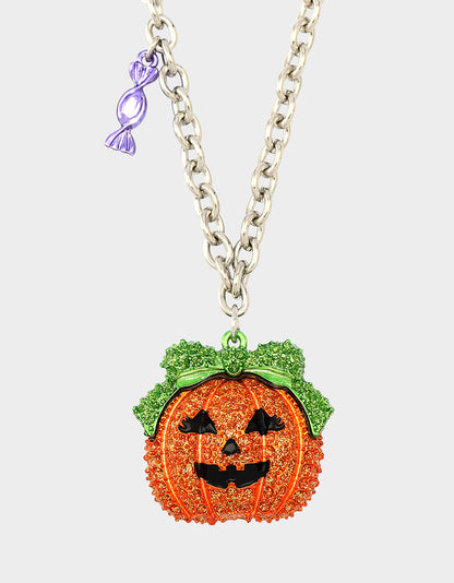 Betsey Johnson Popular - PUMPKIN PENDANT NECKLACE ORANGE Women's Halloween-Themed Pumpkin Rhinestone Pendant Necklace