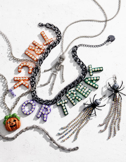 Betsey Johnson Popular - PUMPKIN PENDANT NECKLACE ORANGE Women's Halloween-Themed Pumpkin Rhinestone Pendant Necklace