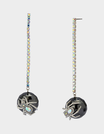 Betsey Johnson Premium - DISCO BALL SPIDER EARRINGS CRYSTAL Women's Halloween-Themed Spider Disco Ball Drop Linear Rhinestone Earrings