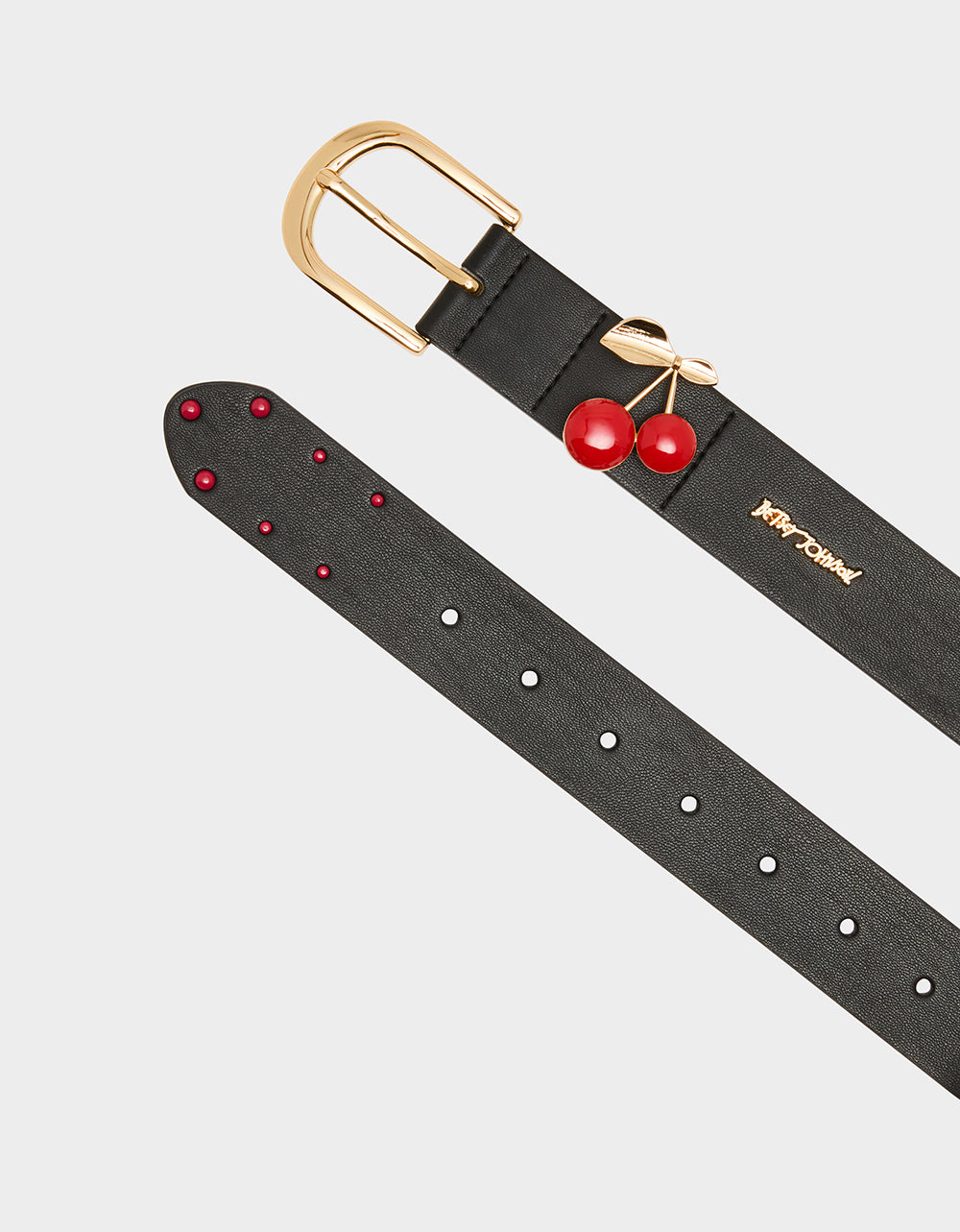 Betsey Johnson Deals - CHERRY KEEPER BELT 34MM BLACK Women's Black Faux Leather Cherry Charm Belt