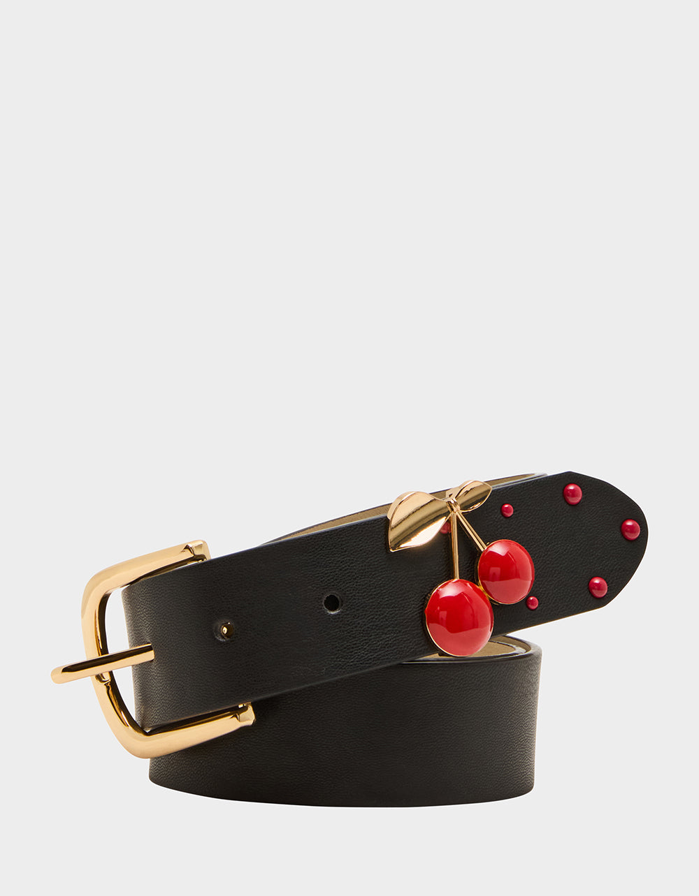 Betsey Johnson Deals - CHERRY KEEPER BELT 34MM BLACK Women's Black Faux Leather Cherry Charm Belt