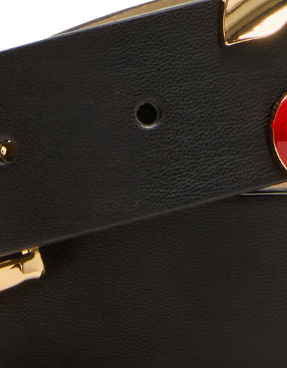Betsey Johnson Deals - CHERRY KEEPER BELT 34MM BLACK Women's Black Faux Leather Cherry Charm Belt