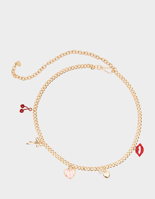 Betsey Johnson Great Value - MULTI CHARM CHAIN BELT GOLD Women's Metal Charm Adjustable Belt