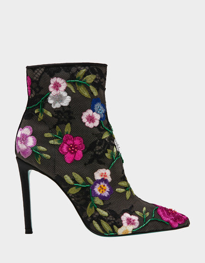 Betsey Johnson New - ANITA BLACK MULTI FLORAL Pointed-Toe Heeled Ankle Boot