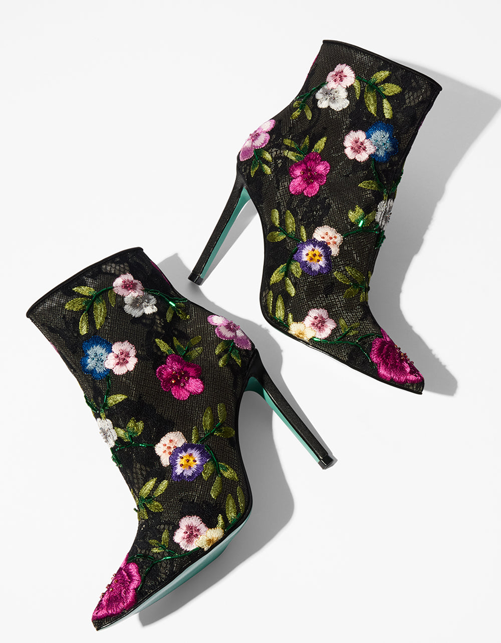 Betsey Johnson New - ANITA BLACK MULTI FLORAL Pointed-Toe Heeled Ankle Boot