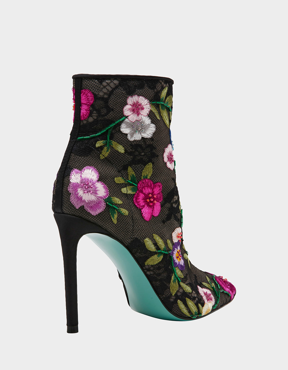 Betsey Johnson New - ANITA BLACK MULTI FLORAL Pointed-Toe Heeled Ankle Boot
