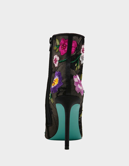 Betsey Johnson New - ANITA BLACK MULTI FLORAL Pointed-Toe Heeled Ankle Boot