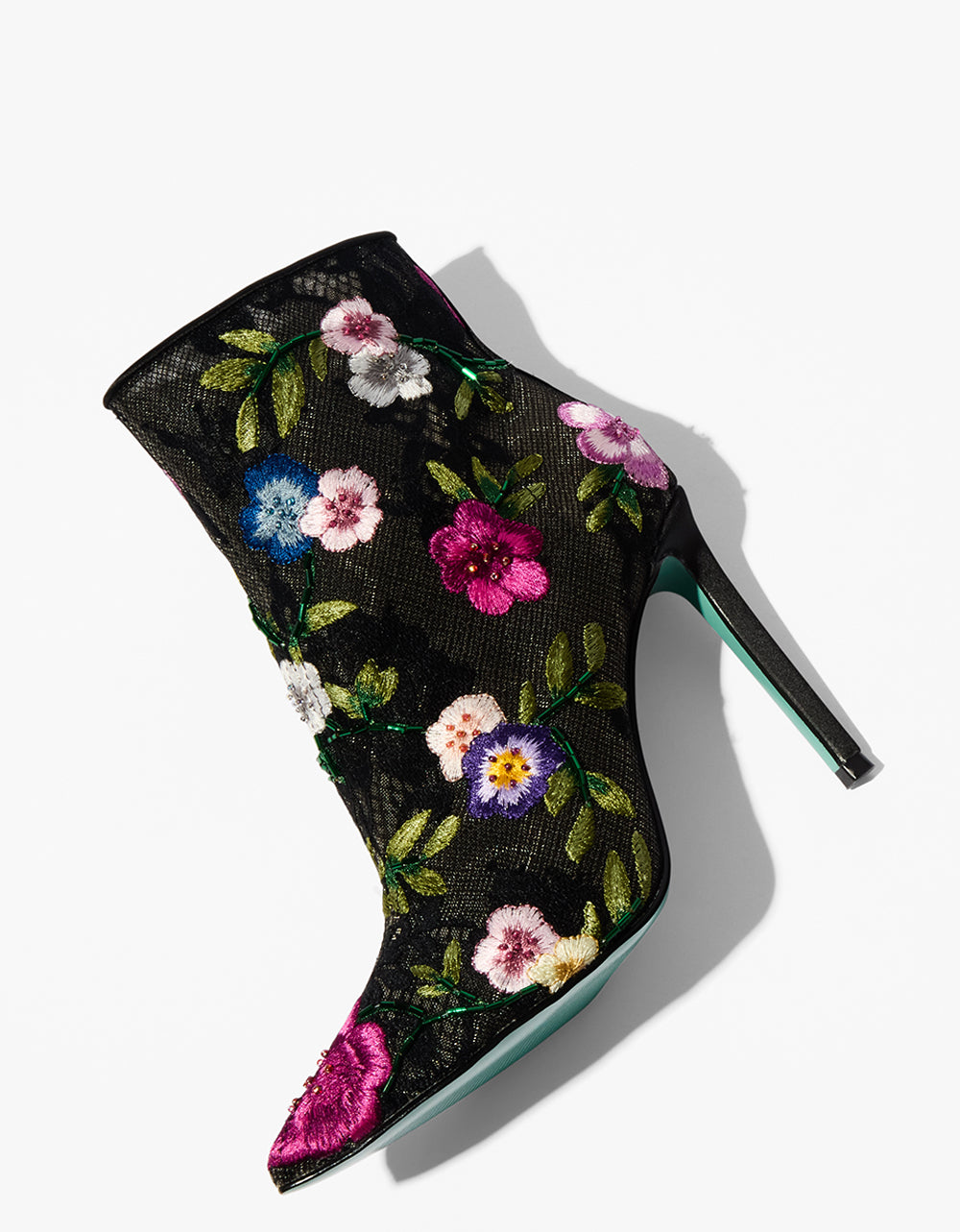 Betsey Johnson New - ANITA BLACK MULTI FLORAL Pointed-Toe Heeled Ankle Boot