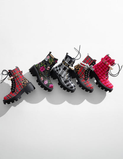 Betsey Johnson Recommended - JONNIE FUCHSIA MULTI Lace-Up Platform Combat Women's Ankle Boot