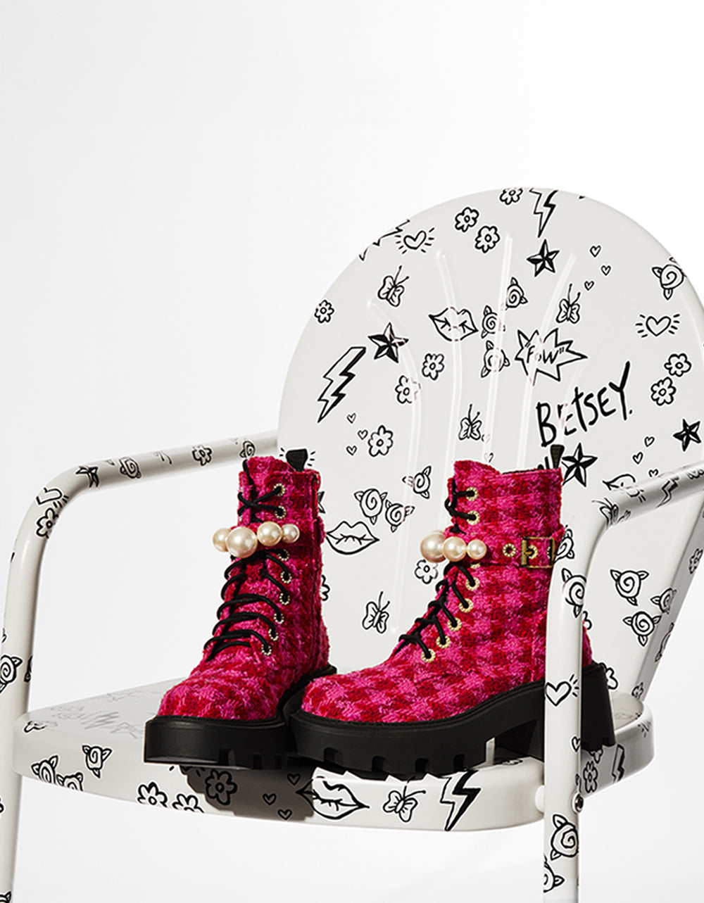 Betsey Johnson Recommended - JONNIE FUCHSIA MULTI Lace-Up Platform Combat Women's Ankle Boot