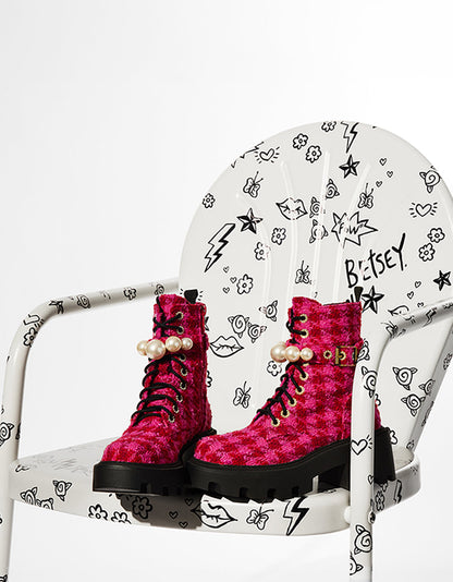 Betsey Johnson Recommended - JONNIE FUCHSIA MULTI Lace-Up Platform Combat Women's Ankle Boot