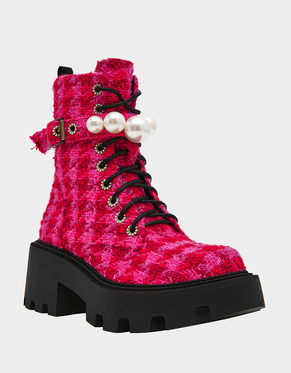 Betsey Johnson Recommended - JONNIE FUCHSIA MULTI Lace-Up Platform Combat Women's Ankle Boot