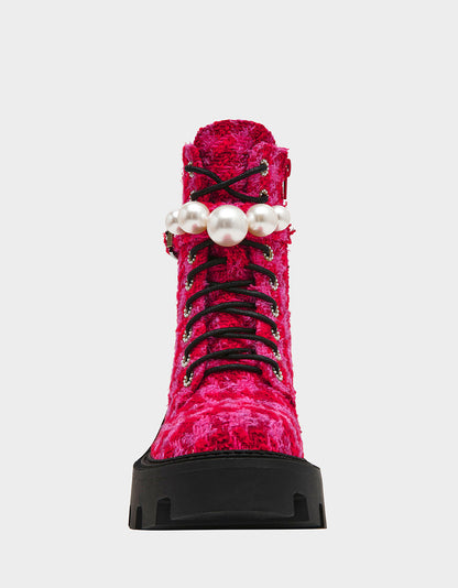 Betsey Johnson Recommended - JONNIE FUCHSIA MULTI Lace-Up Platform Combat Women's Ankle Boot