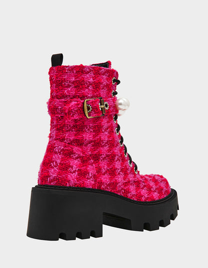 Betsey Johnson Recommended - JONNIE FUCHSIA MULTI Lace-Up Platform Combat Women's Ankle Boot