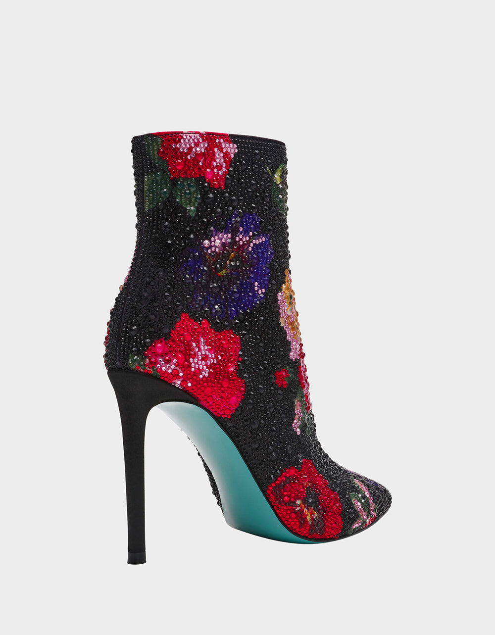 Betsey Johnson Featured - BELLE BLACK FLOWER MULTI Women's Rhinestone Pointed Toe Ankle Bootie