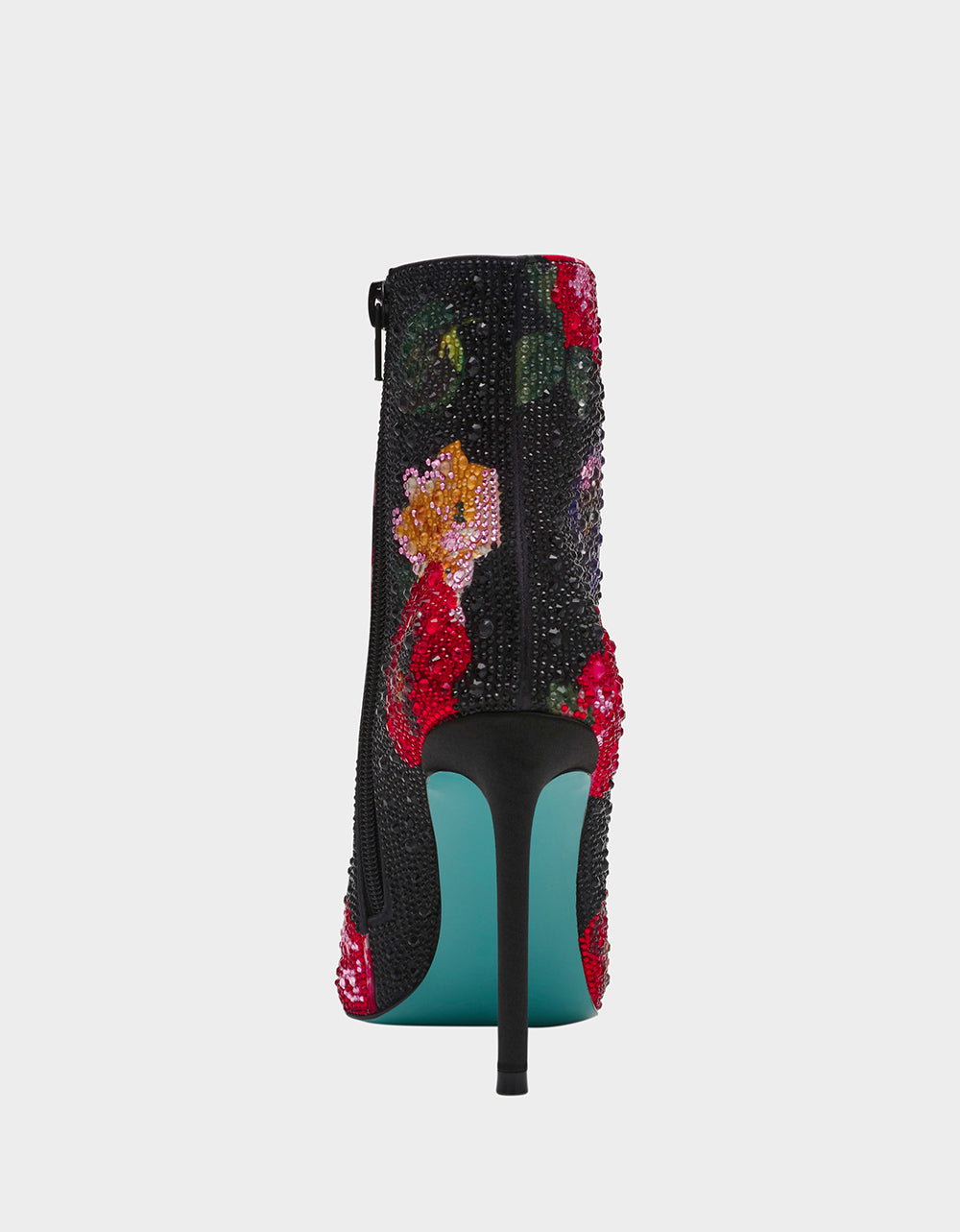 Betsey Johnson Featured - BELLE BLACK FLOWER MULTI Women's Rhinestone Pointed Toe Ankle Bootie