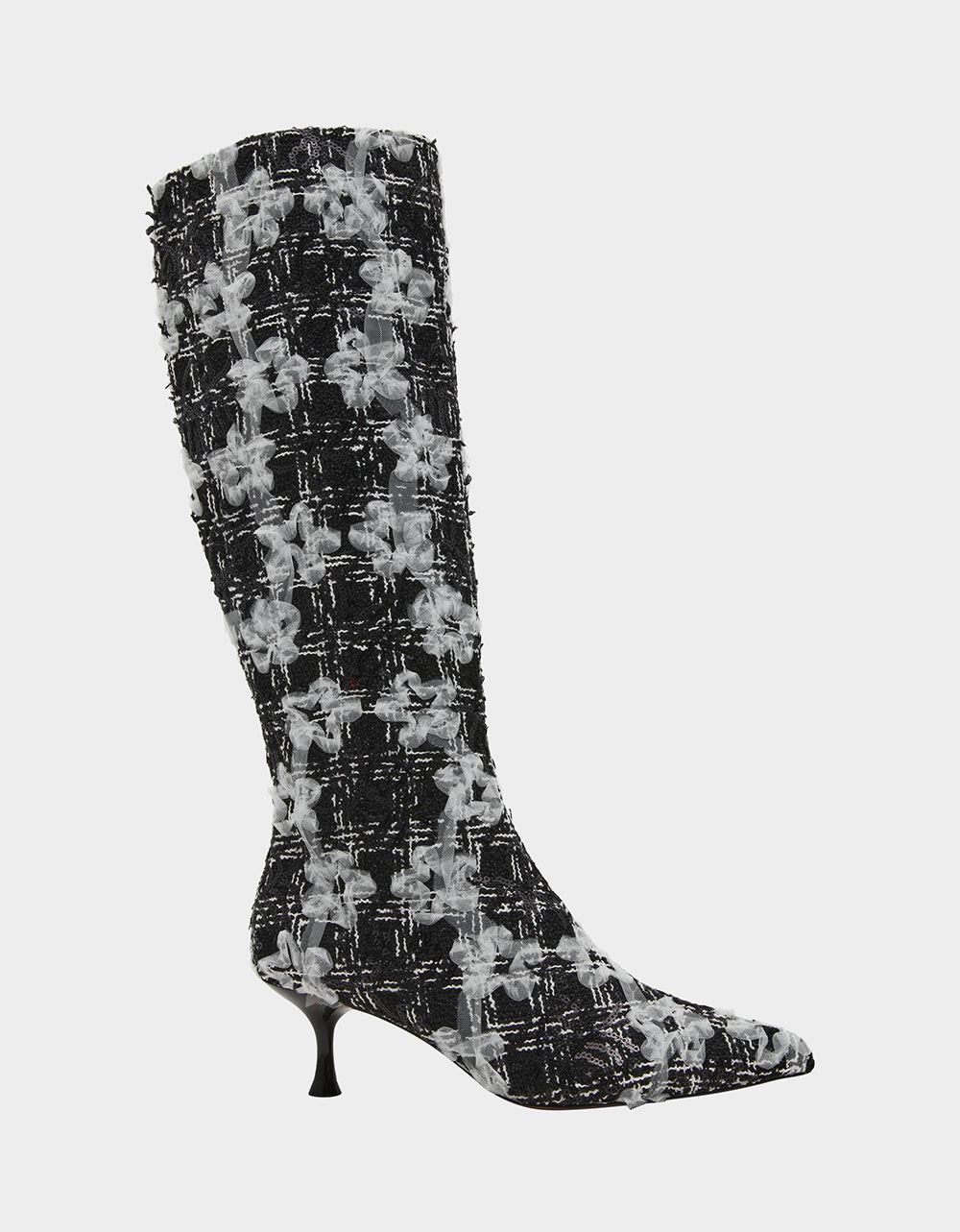 Betsey Johnson Everyday - MAXXINE BLACK WHITE MULTI Pointed-Toe Knee-High Kitten Heel Women's Boot