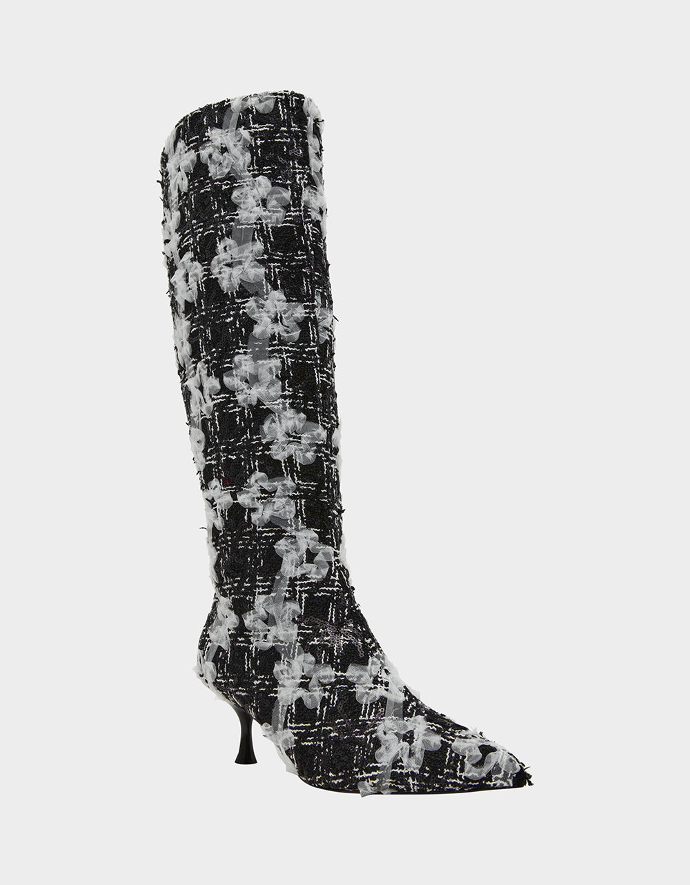 Betsey Johnson Everyday - MAXXINE BLACK WHITE MULTI Pointed-Toe Knee-High Kitten Heel Women's Boot