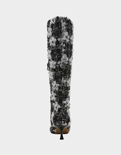 Betsey Johnson Everyday - MAXXINE BLACK WHITE MULTI Pointed-Toe Knee-High Kitten Heel Women's Boot