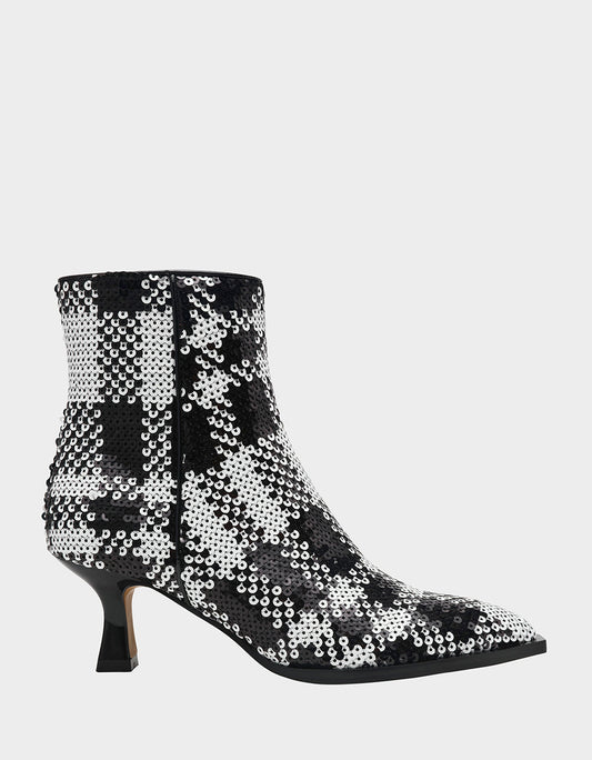 Betsey Johnson Trending - LOUISA BLACK/WHITE PLAID Women's Pointed Toe Kitten Heel Ankle Bootie